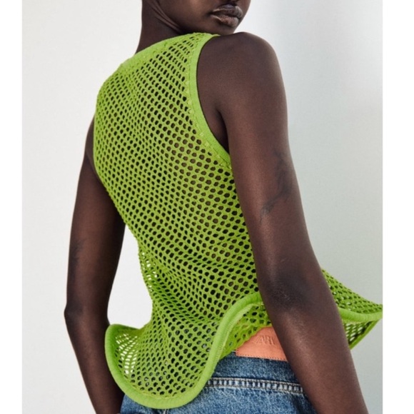 ZARA Lime Green Rigid Hem Mesh Top Size Small New with Tags - Picture 1 of 9